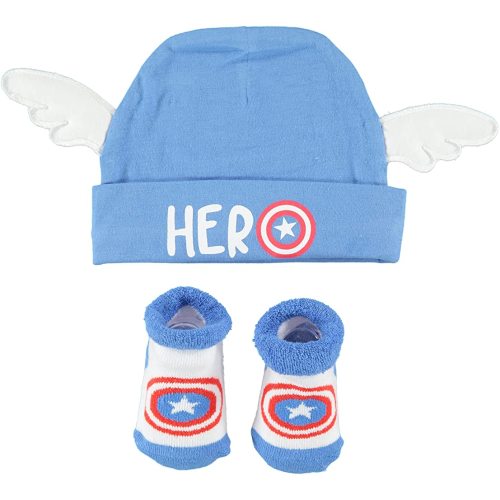 CAPTAIN AMERICA Boys Cap and Bootie Set - Gift Set with Hat, Socks (Blue/Red/White, 0-12 Months)