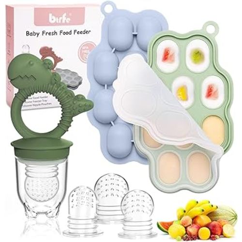 Baby Breastmilk Popsicle Molds & Fruit Feeder Pacifier, Silicone Baby Food Freezer Tray Storage Containers for Infant Teething Self Feeding