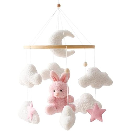 Crib Mobiles for Babies, Bunny & Cloud Felt Wind Chimes Mobile Hanger, Cute Cartoon Baby Toys for Baby Bedroom Ceiling Mobiles Toy Decoration Newborn|Sleep Soothers