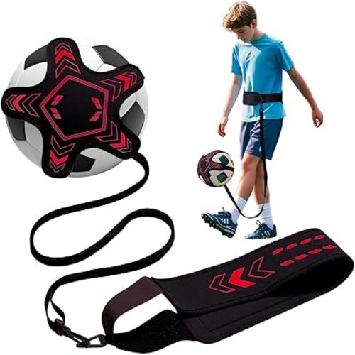 Soccer Training Equipment Football Kick Solo Trainer Adjustable Waist Belt Elastic Rope, Aids Hands Free Throw Sole Practice Fits Ball 3, 4, 5 and Volleyball Rugby (Red)