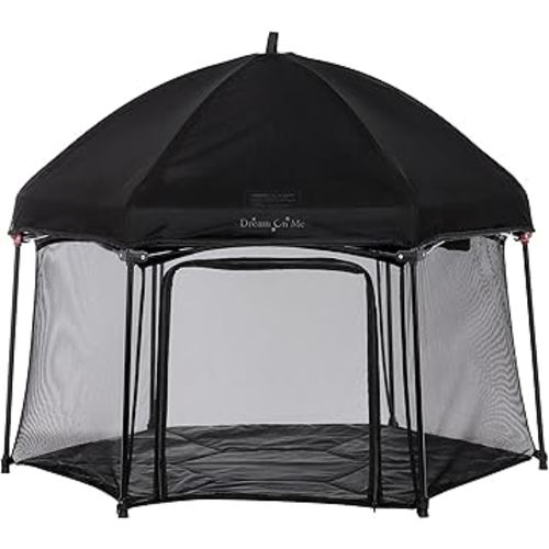 Dream On Me Onyx Playpen Set with Canopy, Baby Playpen, Portable and Lightweight, Playpen for Babies and Toddler, Black