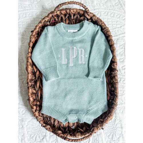 Custom Embroidered Baby Sweater Bubble or Romper with NO RUFFLE
