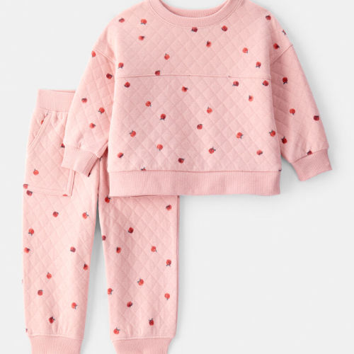 Pink Baby 2-Piece Apple Print Doubleknit Pant Set - Pink | Carter’s Oshkosh Canada
