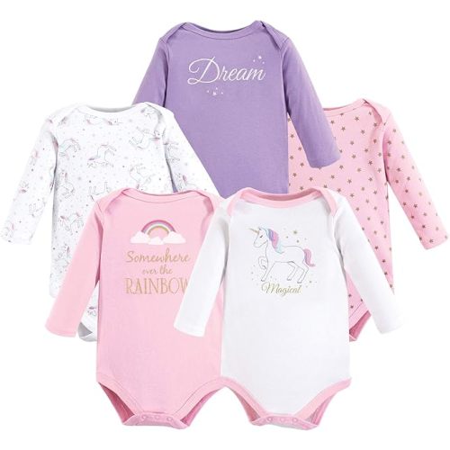 Hudson Baby baby-girls Cotton Long-sleeve Bodysuits 5-pack