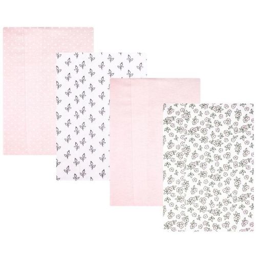 Hudson Baby Girl Cotton Poly Flannel Burp Cloths 4-Pack, Pink Primrose, One Size