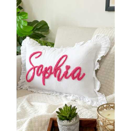 Personalized Name Pillow Cover: Punch Needle Embroidery, Linen Nursery Decor