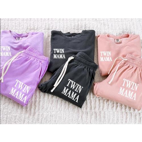Comfort Colors Twin Mama Lounge Set: Ringspun Cotton Hoodie & Sweatpants