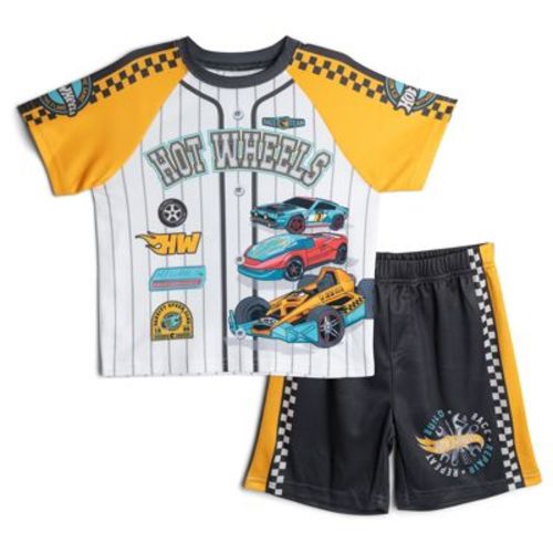 Hot Wheels Little Boys Mesh Baseball Jersey Athletic T-Shirt and Shorts Outfit Set Golden Yellow / Gray 6
