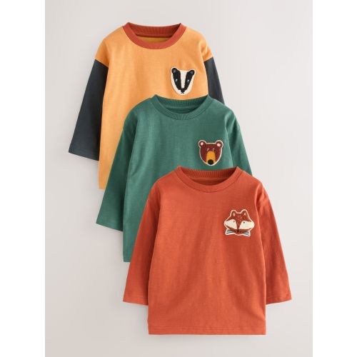 Ochre Yellow Woodland Long Sleeve Appliqué T-Shirts 3 Pack (3mths-7yrs)