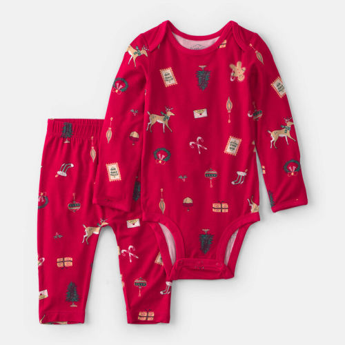 Baby 2-Piece Christmas PurelySoft™ Long-Sleeve Bodysuit & Pant Set - Red | Carter’s Oshkosh Canada