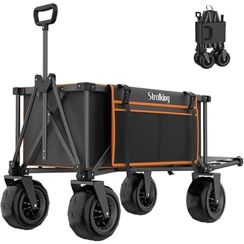 51" L Beach Wagon with 9" Sand Wheels,260L Collapsible Beach Cart with Rear Tailgate,Heavy Duty Wagon for Sand, Camping, Fishing and Sport,Black