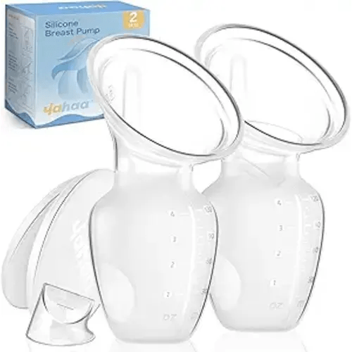 2 Sets Manual Breast Pump for Breastfeeding Essentials, Colostrum Collector with Spill Free Valve & Cap, Hand Pump Breastmilk, Noiseless, Silicone, Clear, 4oz