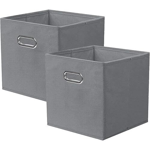 ShellKingdom Storage Bins, Foldable Fabric Storage Cubes And Cloth Storage Organizer Drawer with Metal Handle For Closet And Toys Storage, 11 X 10.5 X 10.5 INCH, 2 Pack (Grey)