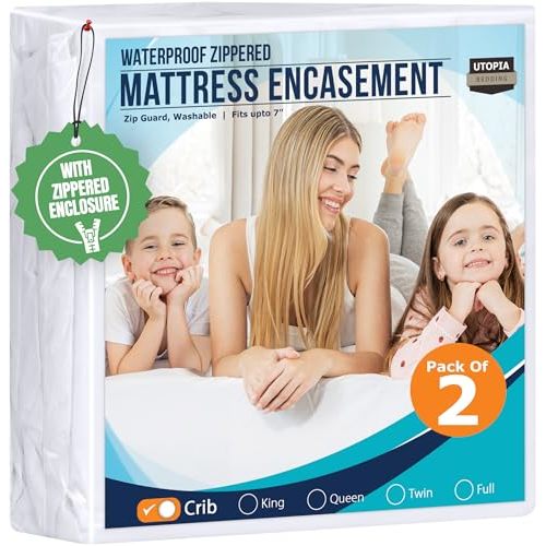 Utopia Bedding Zippered Mattress Encasement Crib Size (Pack of 2), 100% Waterproof, Dust Mite and Bed Bug Proof Mattress Protector, Absorbent 6-Sided Mattress Cover