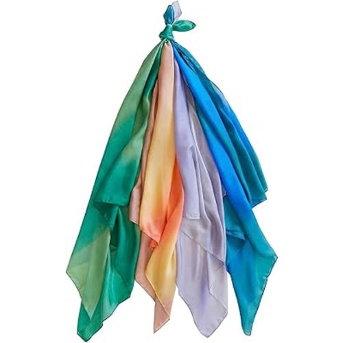 Newcotte Set of 4 Earth Playsilk Scarves for Kids 35" Large Silk Play Scarve for Montessori and Waldorf Toys Square Scarves for Dance, Imaginative and Pretend Play