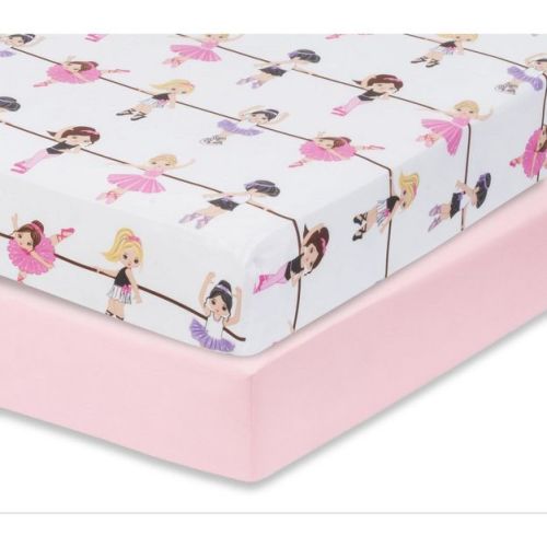 Everyday Kids 2-Pack Fitted Girls Crib Sheets, 100% Soft Breathable Microfiber, Fits Standard Crib Mattress 28x52in, Ballerina and Pink Sheets