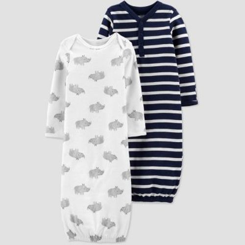 Carter's Just One You® Baby Boys' 2pk Striped And Animal Print Nightgown - White/blue Preemie
