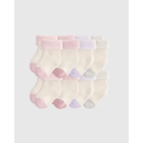 Organic Cotton Fold Over Socks 8-Pack - Baby in Pink/Blue Multi