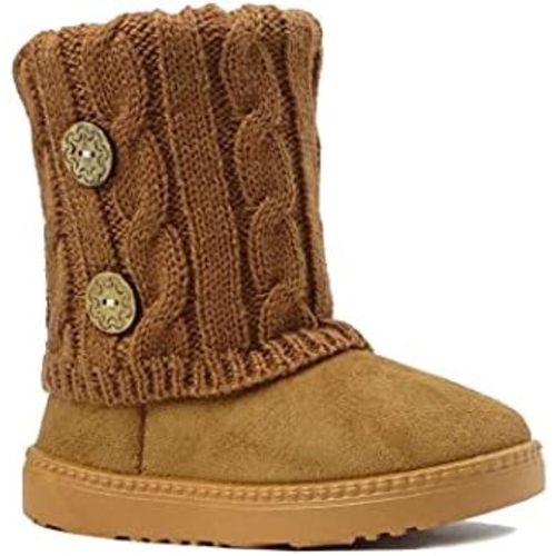 REDVOLUTION Kids Boots Toddler Girls Cute 2 Buttons || Rhinestone Faux Fur Suede Knitting Shoe