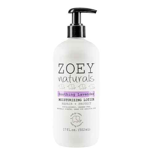 Zoey Naturals Lavender Moisturizing Lotion for Babies – Hypoallergenic, Gentle & Natural for Kids with Sensitive and Dry Skin – Aloe, Avocado & Shea – Made in USA – 17 fl oz