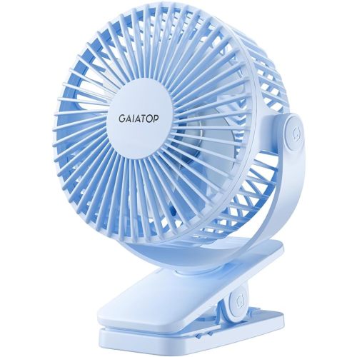 Gaiatop Portable Clip on Fan Battery Operated, Small Powerful 3 Speed Quiet 360° Rotate, USB Rechargeable Mini Personal Cooling Fan for Desk Table Home Office Stroller Camping Women Gifts Light Blue