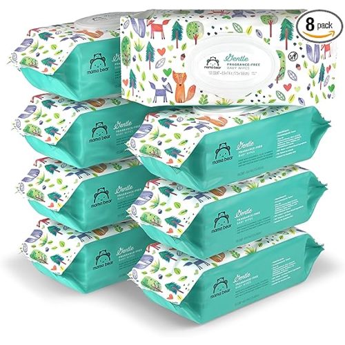 Amazon Brand - Mama Bear Gentle Formulated without Fragrance Baby Wipes, Hypoallergenic, Sensitive Skin, Unscented, 800 Count (8 Packs of 100)