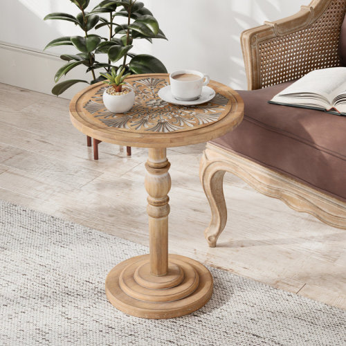 Ophelia & Co. Farmhouse Round End Table With Carved Top & Reviews | Wayfair