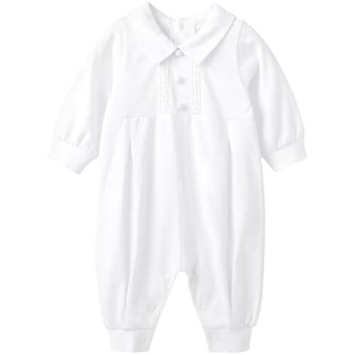 pureborn Unisex Baby Jumpsuit Infant Boys Girls Cotton Spring Fall Romper One-Piece Coverall Baptism Outfit White 0-24 Months