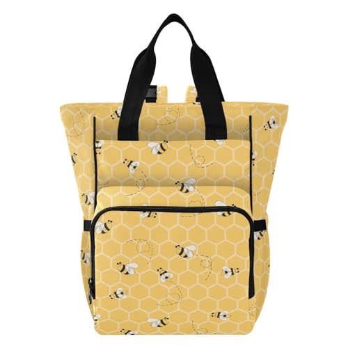Emelivor Yellow Bees Honey Diaper Bag Backpack Insulated Pockets Organizer Bag Diaper Backpack for Boy Girl Unisex Baby Women Travel