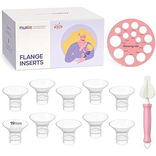 Nuliie 10PCS Silicone Flanges Insert Replacement Kit, Flange Sizing Kit 19mm for 24mm Flange/Shield Breast Pumps, Pumping Essential Kit for Moms