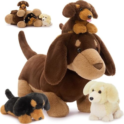 Muiteiur Dachshund Stuffed Animal Set 4 Pack, Wiener Dog Plush Toy Set 18"