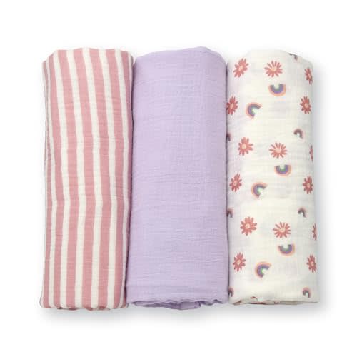 Fruit of the Loom Baby Collection - Cotton Muslin Swaddle & Receiving Blankets for Infants - 3-Pack - Rainbow