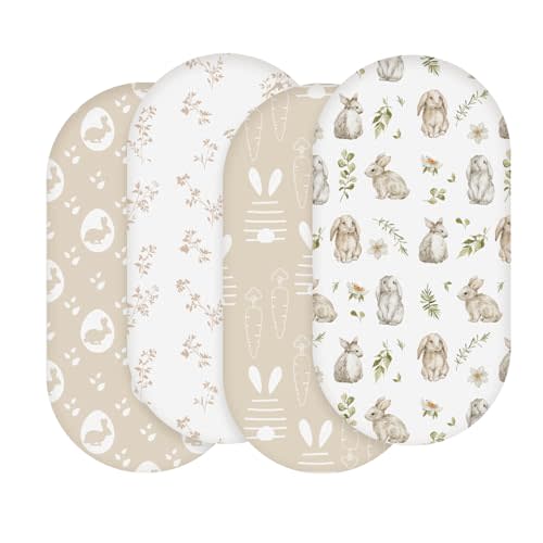 Bassinet Sheets 4 Pack, Bassinet Sheets for Baby Boy and Girl, Bassinet Sheet Neutral, Fit for Rectangle, Round, Oval, Hourglass Mattress, Flexible for Different Bassinet Pad/Mattress