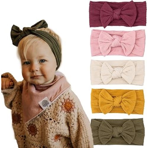 Parker Baby Co. Cable Knit Nylon Baby Headbands, 5 Pack - Matilda Set