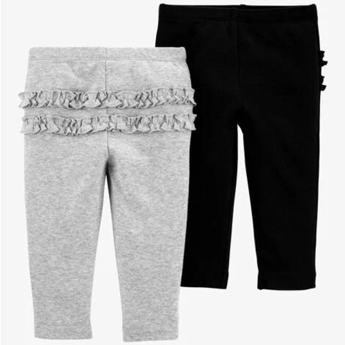 Baby 2-Pack Ruffle-Detail Cotton Pants - Grey/Black | Carter's