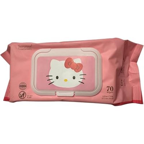 Hello Kitty Signature Wet Wipes, Large (7 x 8 in), Unscented, 70 sheets