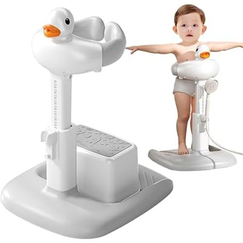Adjustable Height Baby Shower Stand with Anti-Slip Base, Bath Shower Standing Support, Portable Bath Helper