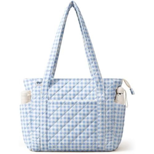 WOBAGMEN Quilted Tote Bag for Women, Floral Quilted Tote Bag with Zipper, Cute Shoulder Bag for Work, Travel, Gym