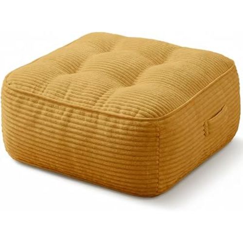 11" Thick Washable Floor Pillow for Adults, Yoga & Meditation Cushion with Handle, Square Large Pillows Seating with Removable Tufted Corduroy Cover for Tatami Living Room Board Games (Yellow)