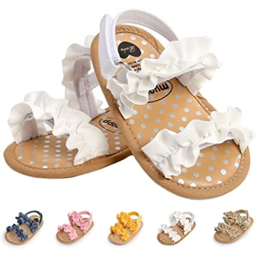 Ohwawadi Baby Girls Sandals Soft Sole Summer Infant Wedding Dress Flat Shoes Beach Sandal Newborn Crib Shoes First Walkers