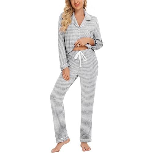 Leikar Button Up Pajama Set For Women Long Sleeve Shirt And Pajama Pants Soft Pjs Lounge Sets
