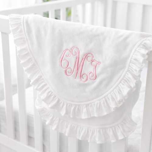 Custom Embroidered Baby Blanket Ruffle Monogrammed Baby Shower Gift