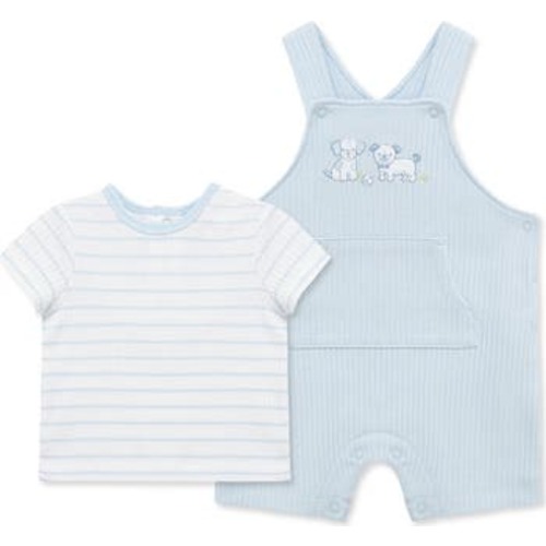 Stripe T-Shirt & Puppy Overalls Set