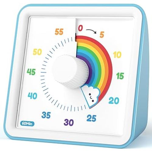 LIORQUE 60 Minute Visual Timer for Kids, Visual Countdown Timer for Classroom Office Kitchen with 'Rainbow' Pattern Design, Pomodoro Timer with Silent Operation (Batteries Included)