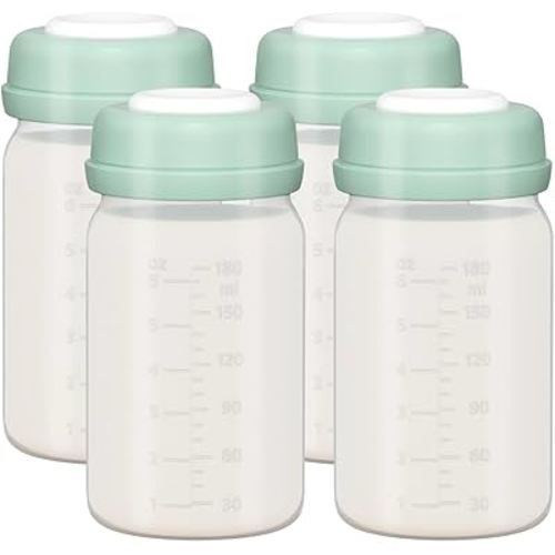4pcs Breast Milk Storage Bottles 6oz/180ml Compatible with Spectra S1 S2 9 Plus,Motif Luna/Ameda MYA/Bellababy Pumps, Wide-Neck Collection Bottle Container for Fridge, Pumping Bottles