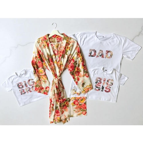 Matching Family Set (Dad + Big Bro + Robe + Swaddle + Bow Headband) (Color: Spice)