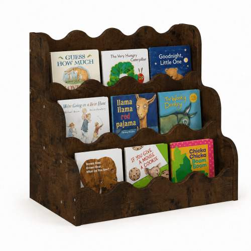 Hironpal 3-Tier Kids Bookshelf,16" Scalloped Montessori Toddler Bookcase for Kids Rooms,Gift for Girls & Boys,Rustic Brown