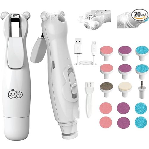 Royal Angels Rechargeable Dual Sided 20 in 1 Baby Nail Trimmer & Clipper, 15 Filing Pads, Whisper Quiet Electric File with LED Lights for Newborns & Toddlers, Safe Manicure Set for Families (Snow)