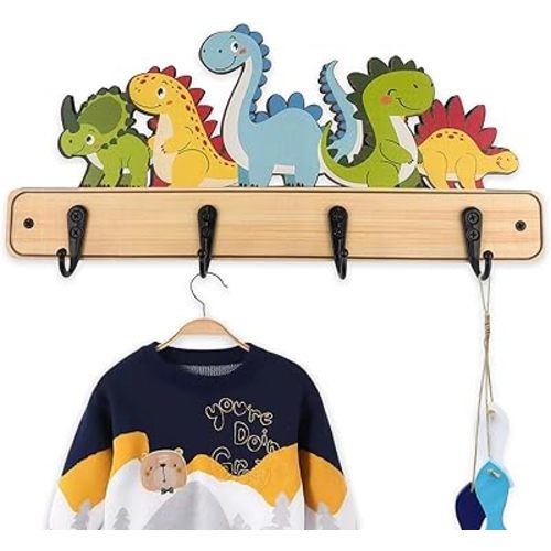 Wood Kids Room Dinosaur Animal Coat Rack Wall Mount Cute Nursery Wall Hooks for Hanging Towels Key Clothes Hat Backpacks Hangers