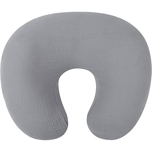 Onacosht Muslin Nursing Pillow Cover Soft 100% Cotton Feeding Pillow Slipcover Fits Standard Infant Nursing Pillow for Baby Boy and Girl, Grey